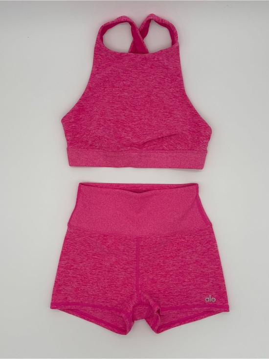 ALO Yoga Other - ALO Yoga Pink Heather High-Neck Sports Bra & High-Waist Shorts Set